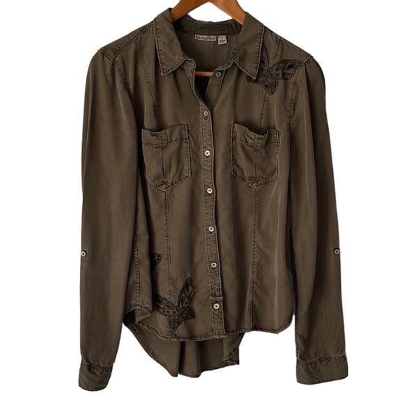 Holding Horses Army Green Butterfly Button Down Shirt Size 8 - Picture 2 of 13